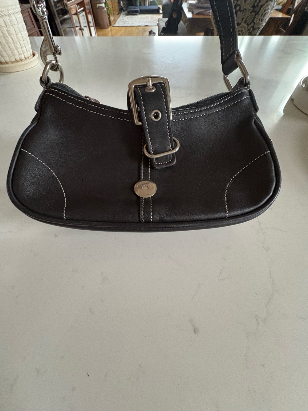 Coach vintage 90 mini Black Leather Shoulder Bag with Contrast Stitching - Picture 2 of 12